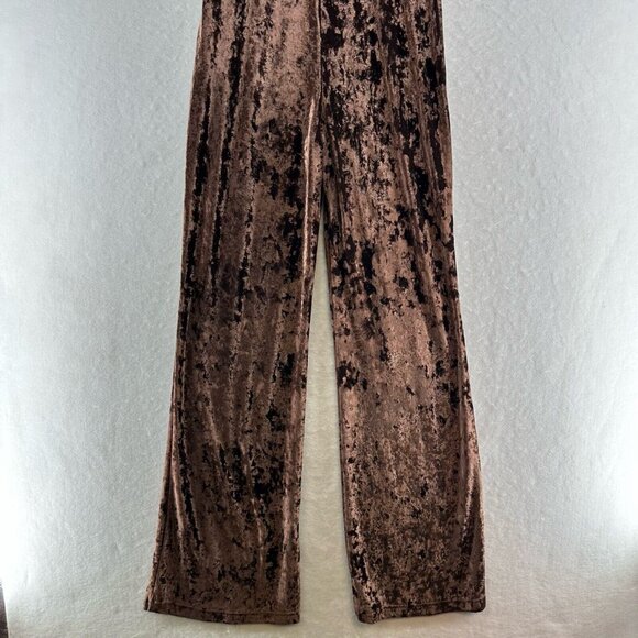Free People Jumpsuit XS Night Fever Velvet Plunge Flutter Sleeve Wide Leg Brown - Picture 7 of 15